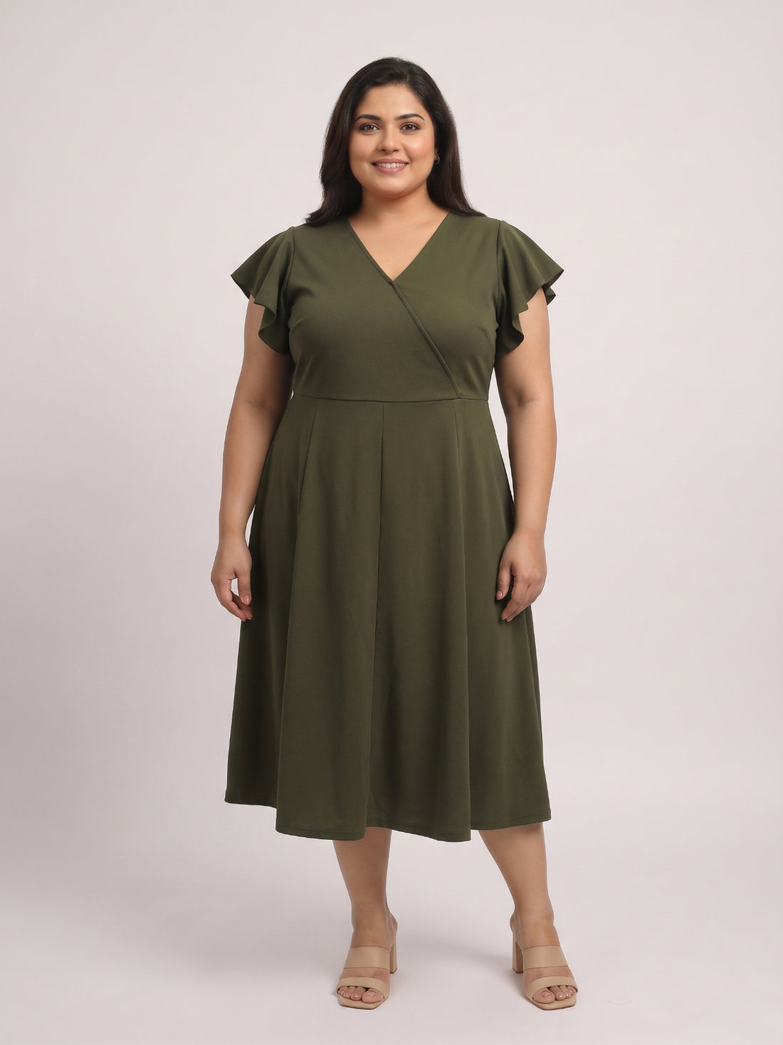 Plus Size Women V-Neck Viscose Lycra Midi Dress