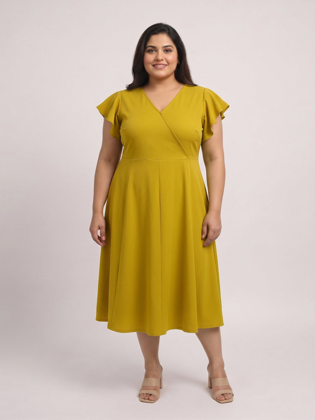 Plus Size Women V-Neck Viscose Lycra Midi Dress
