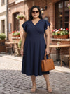 Plus Size Women V-Neck Viscose Lycra Midi Dress