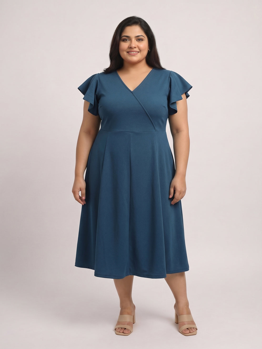 Plus Size Women V-Neck Viscose Lycra Midi Dress