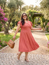 Plus Size Women V-Neck Viscose Lycra Midi Dress