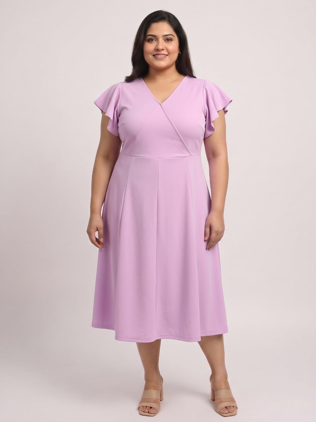 Plus Size Women V-Neck Viscose Lycra Midi Dress