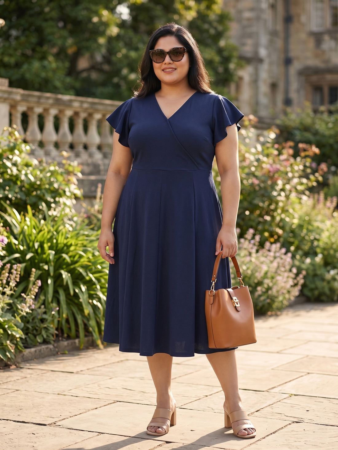 Plus Size Women V-Neck Viscose Lycra Midi Dress