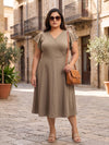 Plus Size Women V-Neck Viscose Lycra Midi Dress