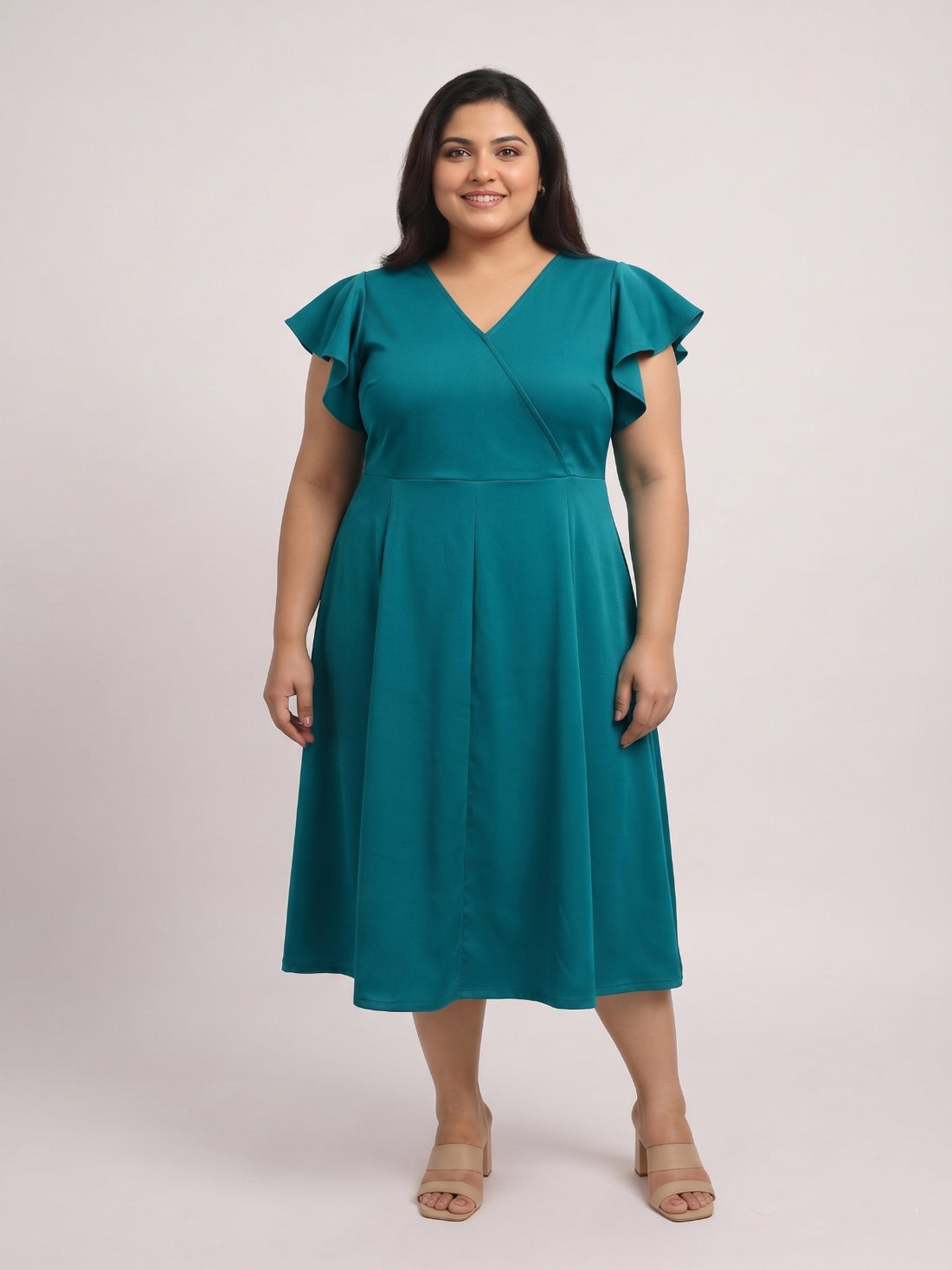 Plus Size Women V-Neck Viscose Lycra Midi Dress