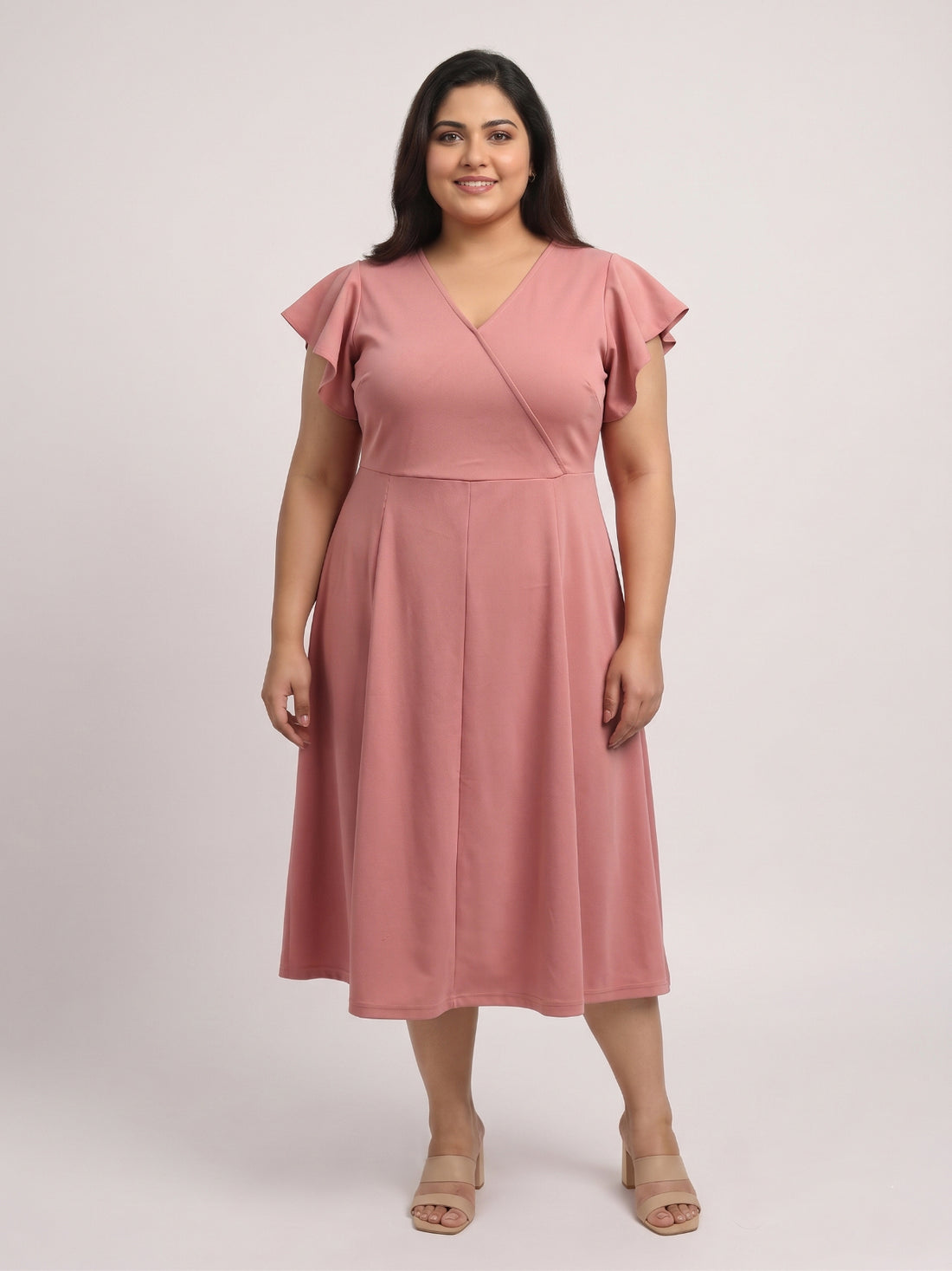 Plus Size Women V-Neck Viscose Lycra Midi Dress