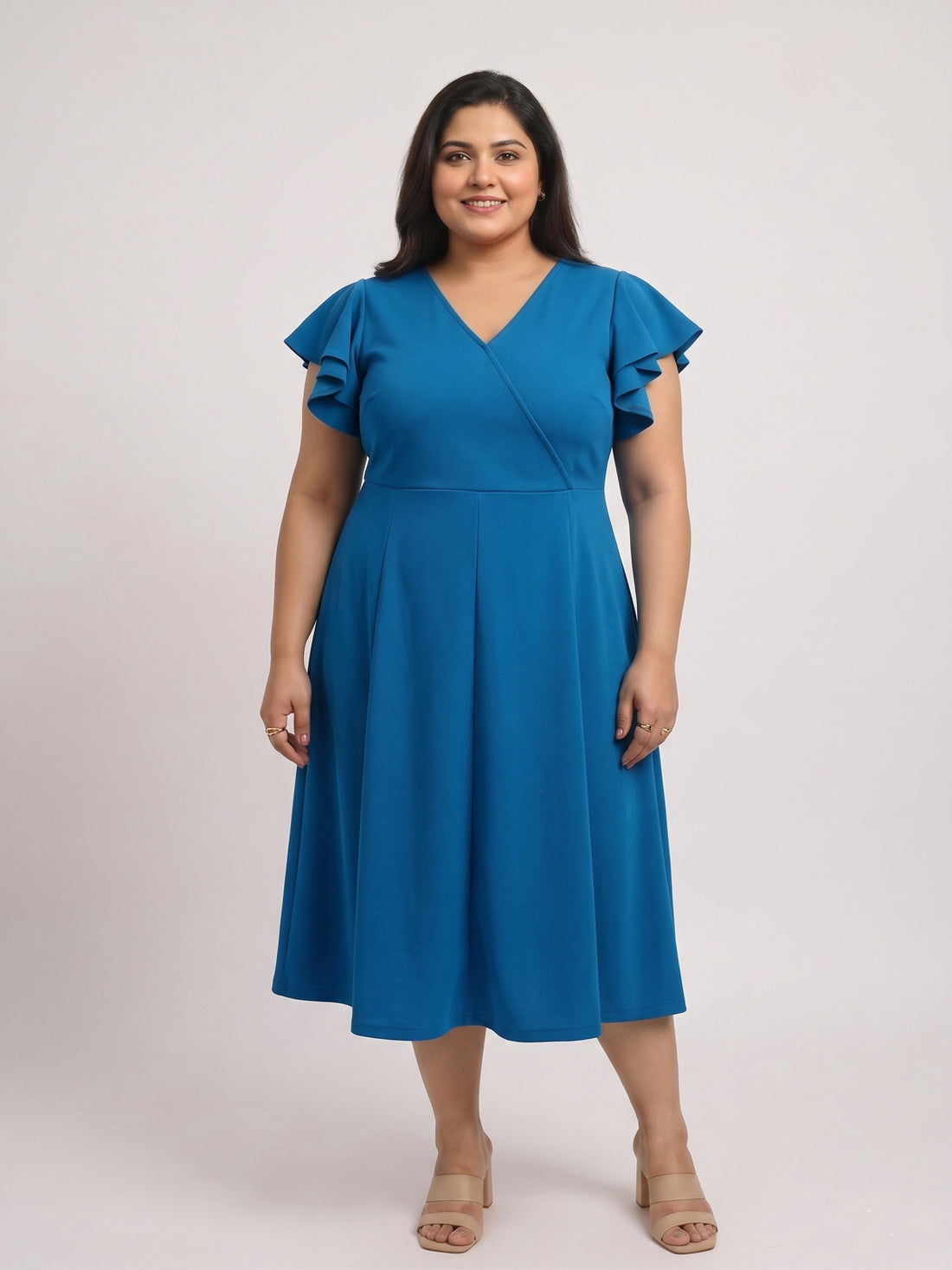 Plus Size Women V-Neck Viscose Lycra Midi Dress
