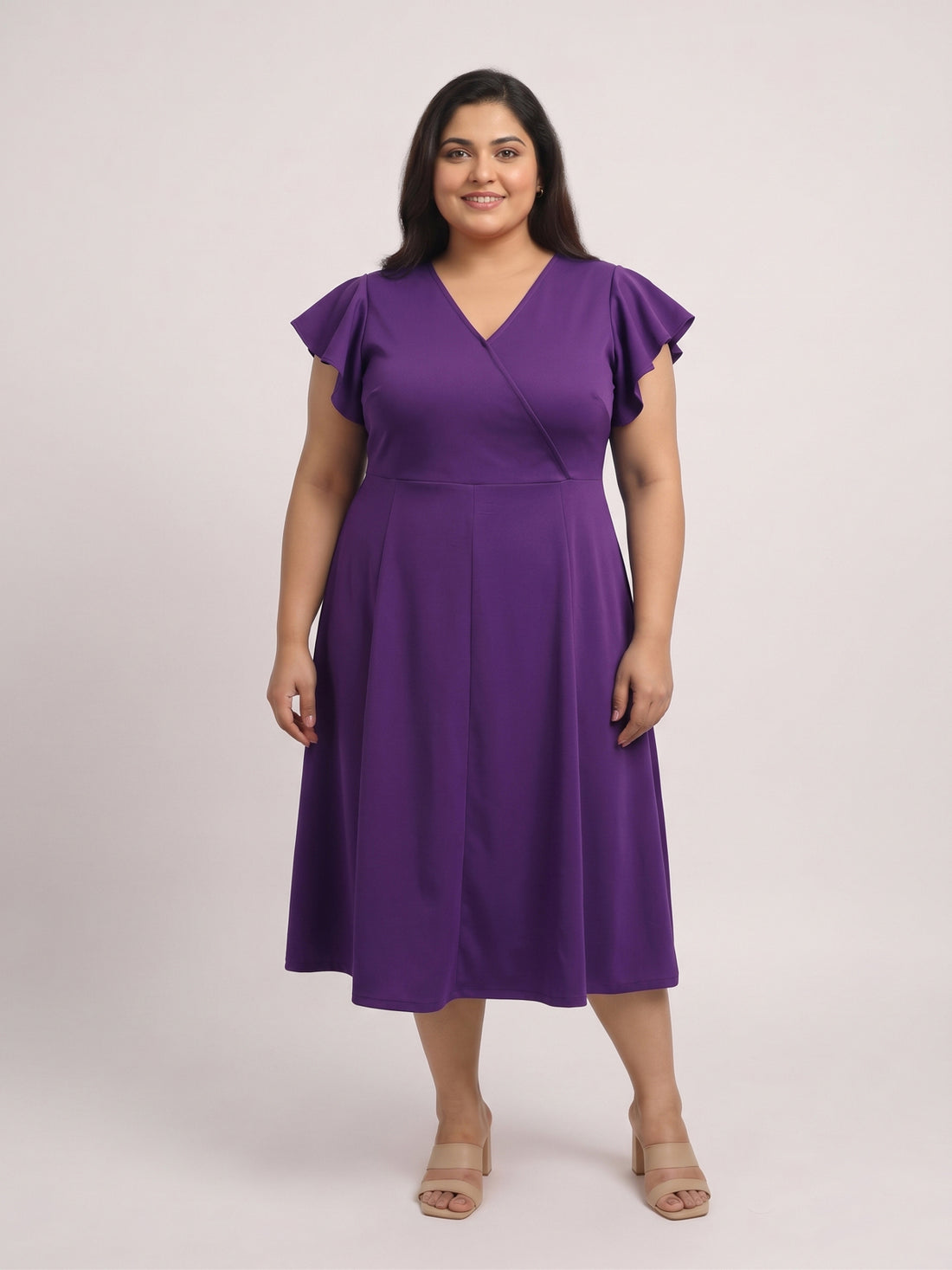 Plus Size Women V-Neck Viscose Lycra Midi Dress