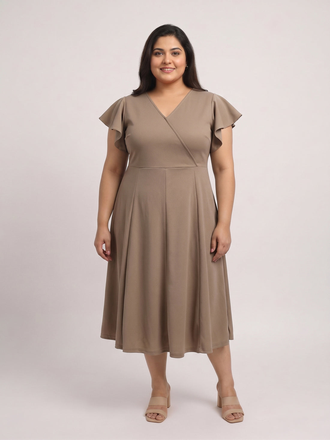 Plus Size Women V-Neck Viscose Lycra Midi Dress