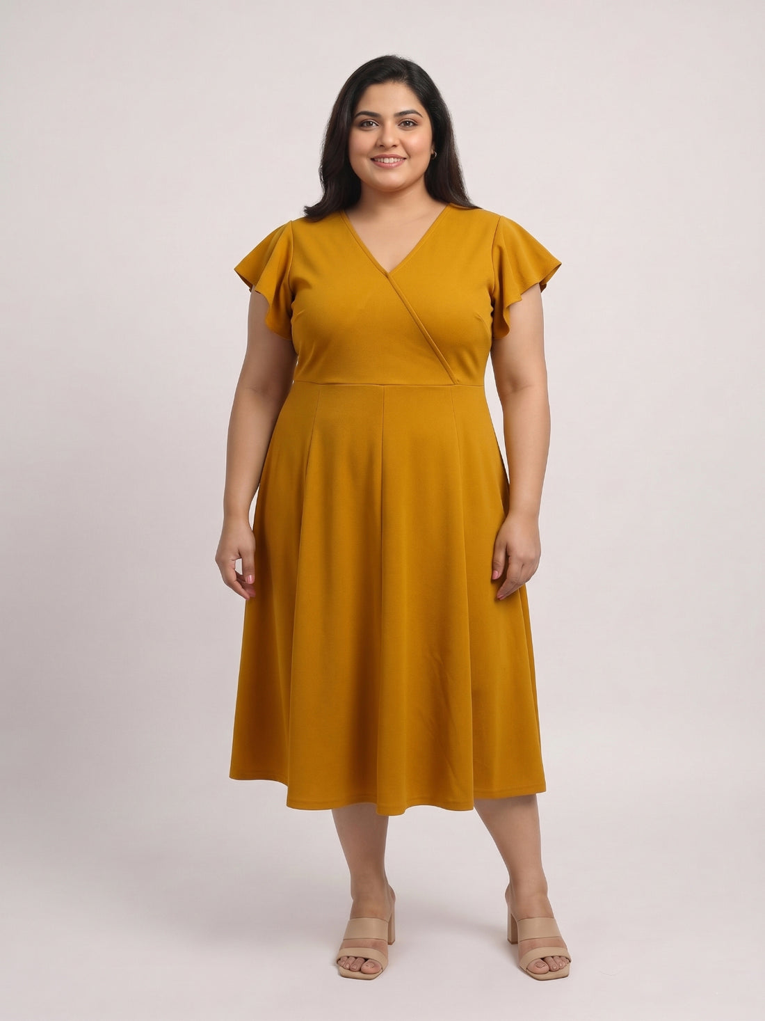 Plus Size Women V-Neck Viscose Lycra Midi Dress