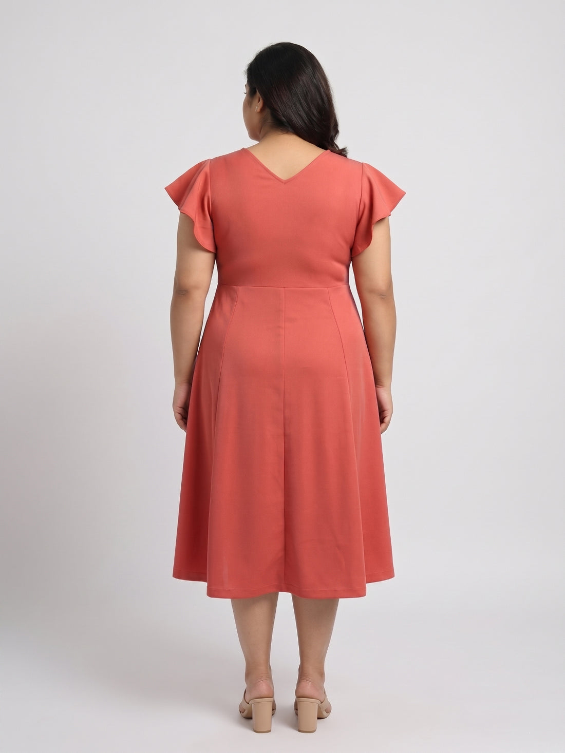 Plus Size Women V-Neck Viscose Lycra Midi Dress