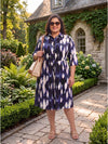 Plus Size Women Printed Midi Shirt Dress