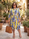 Plus Size Women Printed Midi Shirt Dress