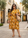 Plus Size Women Printed Midi Shirt Dress