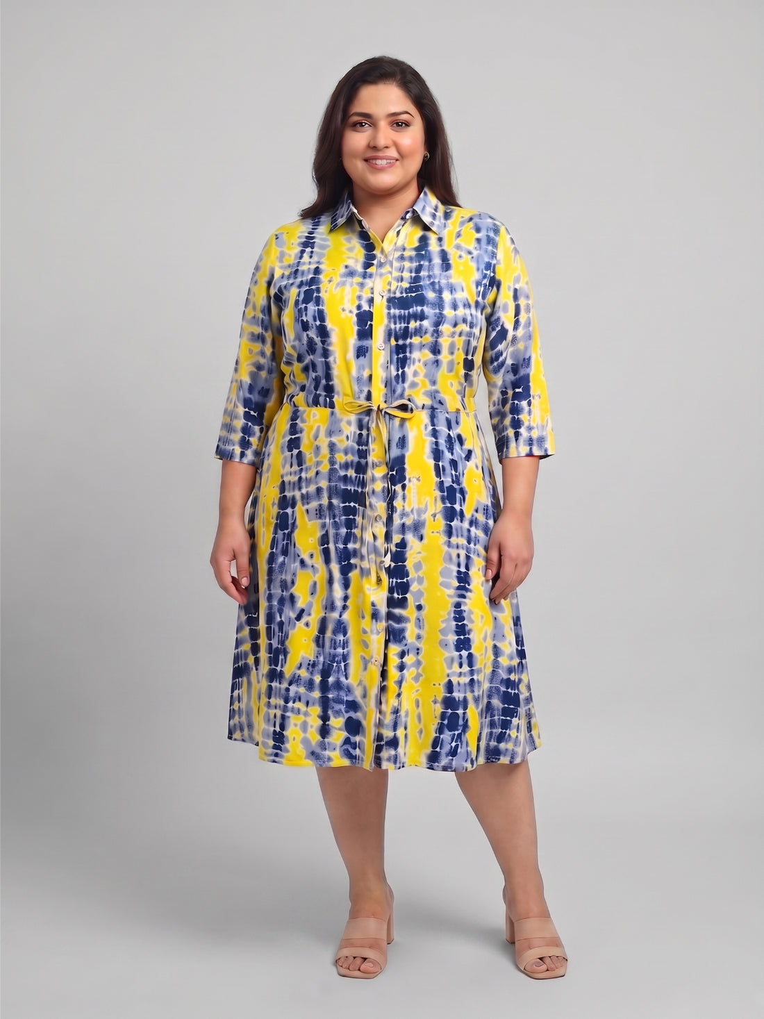 Plus Size Women Printed Midi Shirt Dress