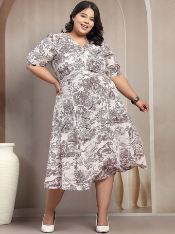Plus Size Print A-Line Midi Dress