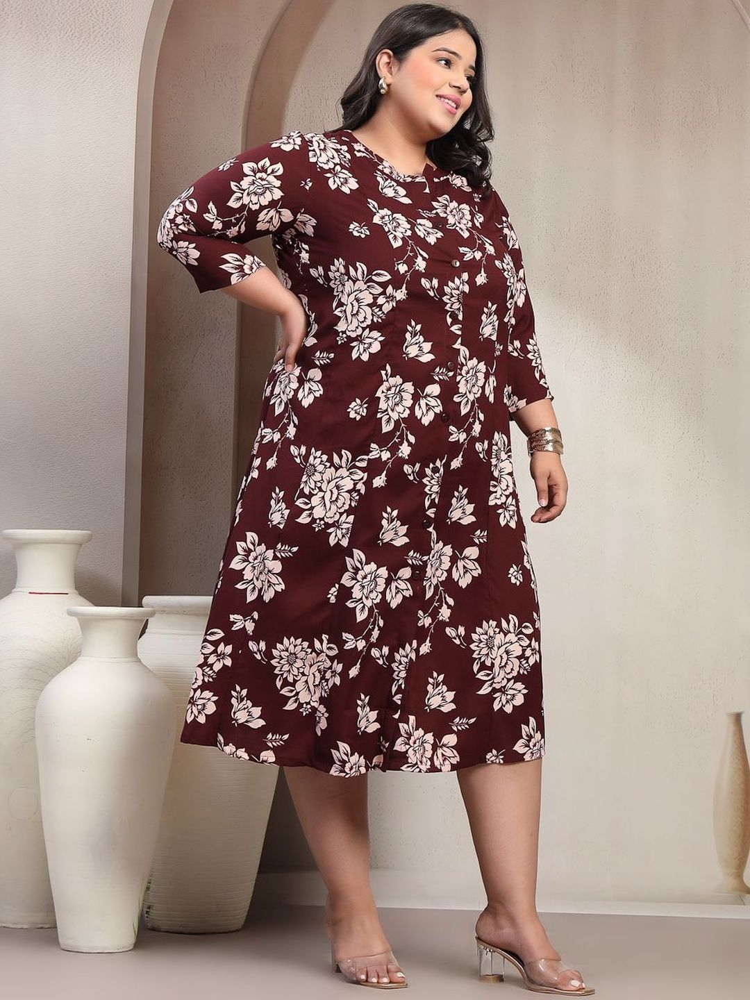 Plus Size Printed Fit & Flare Dress