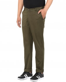 Men Olive Green Solid Smart Fit Flat-Front Trousers