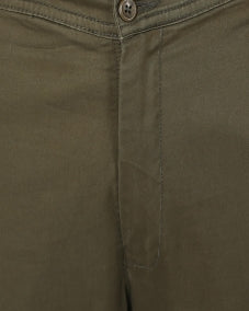 Men Olive Green Solid Smart Fit Flat-Front Trousers