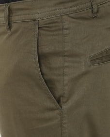 Men Olive Green Solid Smart Fit Flat-Front Trousers