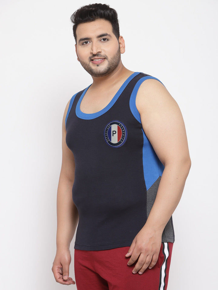 plusS Men Navy Blue Solid Innerwear Vest