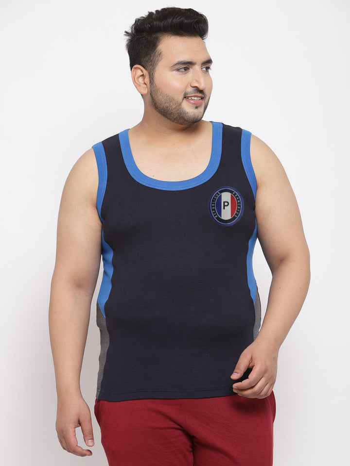 plusS Men Navy Blue Solid Innerwear Vest