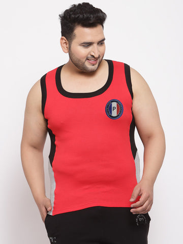 plusS Men Red Solid Innerwear Vest