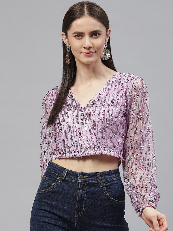 plusS Women Lavender Georgette Crop Top