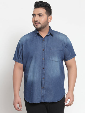 plusS Men Blue Regular Fit Faded Casual Shirt