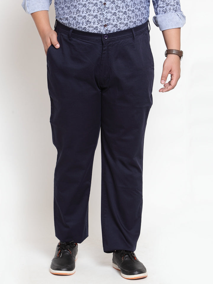 plusS Men Navy Blue Chinos Trousers