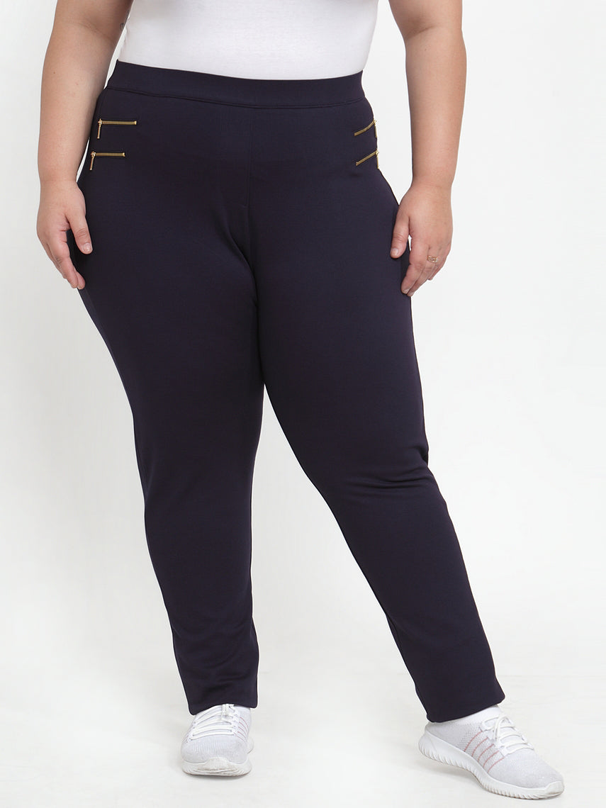 plusS Women Navy Blue Solid Slim-Fit Jeggings –