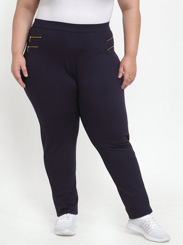 plusS Women Navy Blue Solid Slim-Fit Jeggings