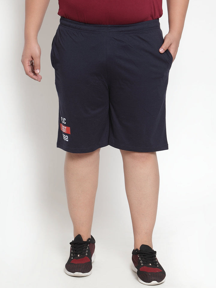 plusS Men Navy Blue Solid Slim Fit Regular Shorts