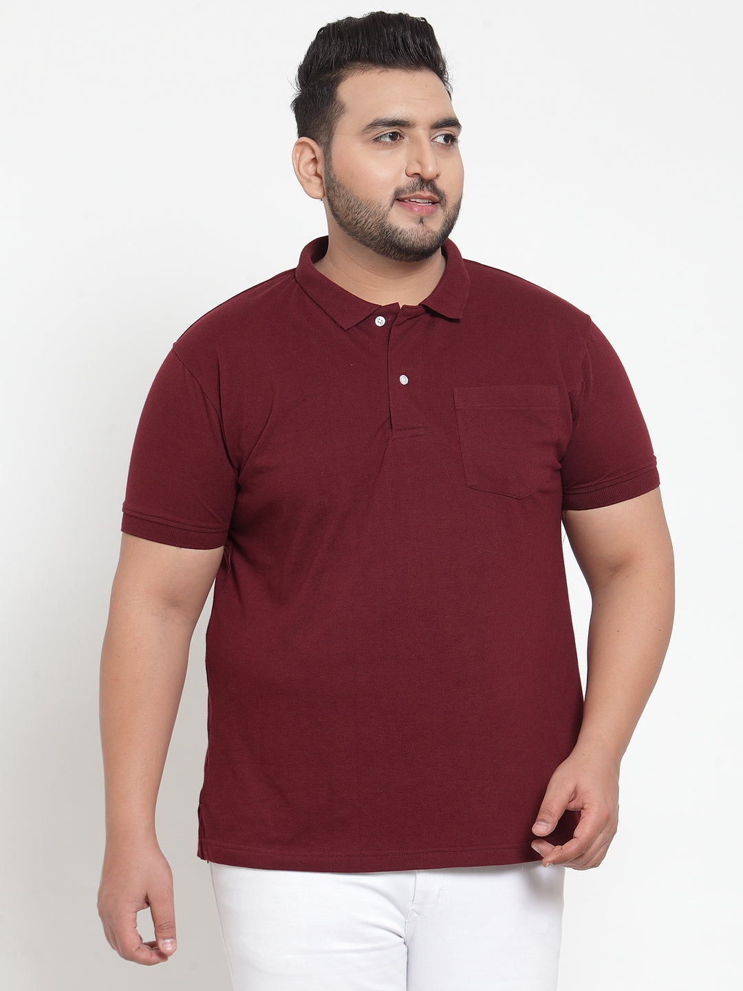 plusS Men Maroon Solid Polo Collar T-shirt