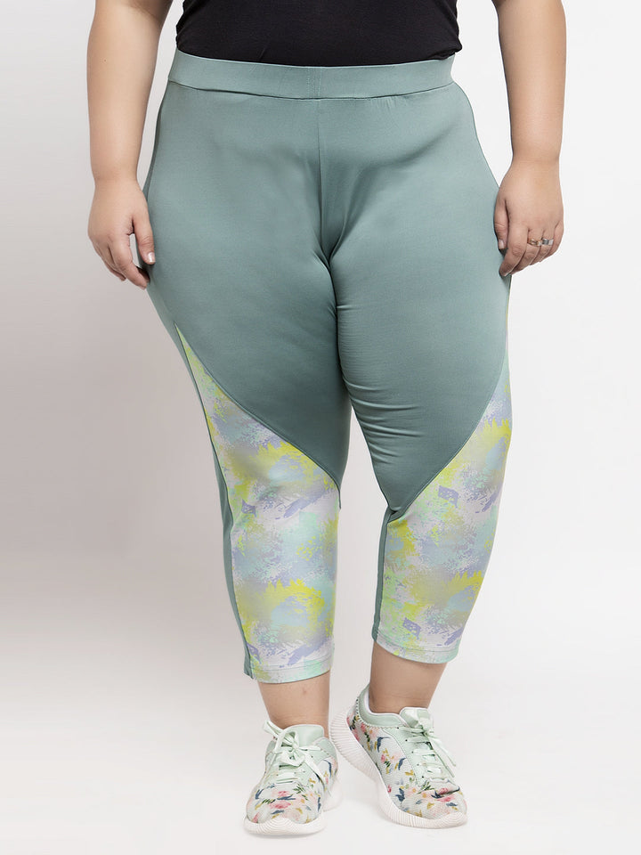 Women Green Colourblocked Slim-Fit Capris