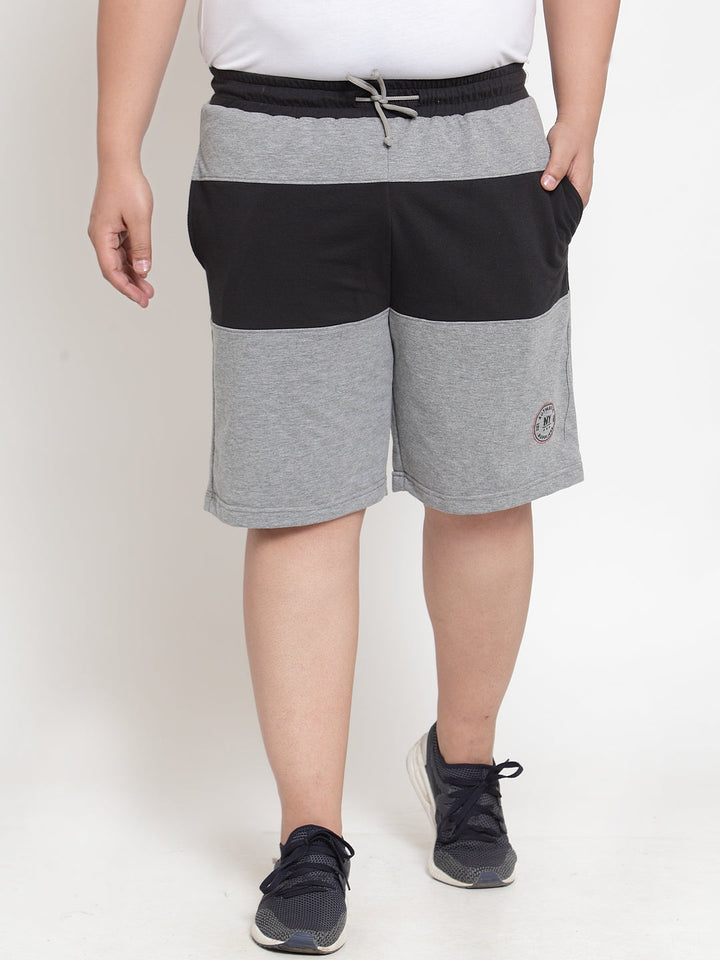 Men Black& Grey Mid-Rise Colourblocked Regular Shorts