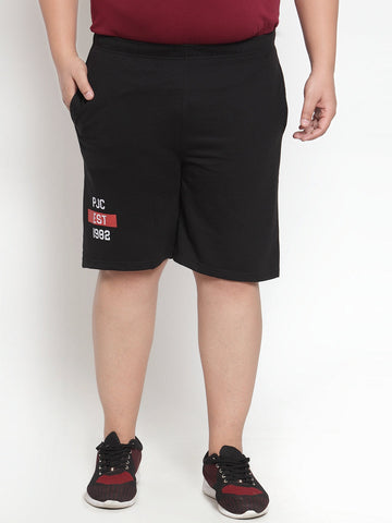 plusS Men Black Solid Slim Fit Regular Shorts