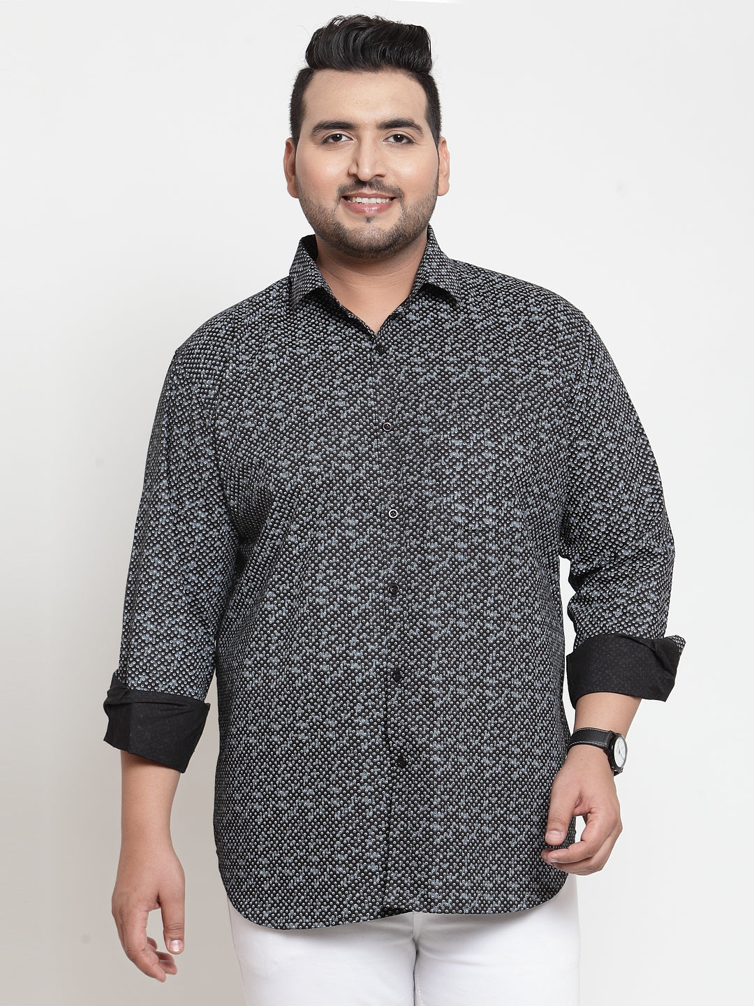 Men Black & White Regular Fit Printed Casual Shirt