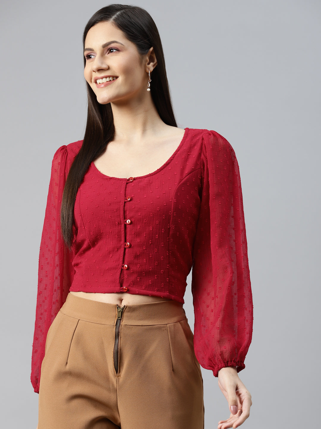 plusS Red Shirt Style Crop Top