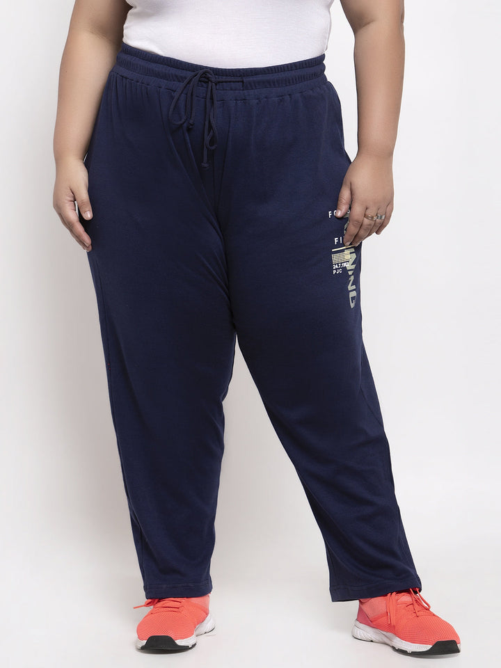 plusS Women Navy Blue Solid Straight-Fit Track Pants