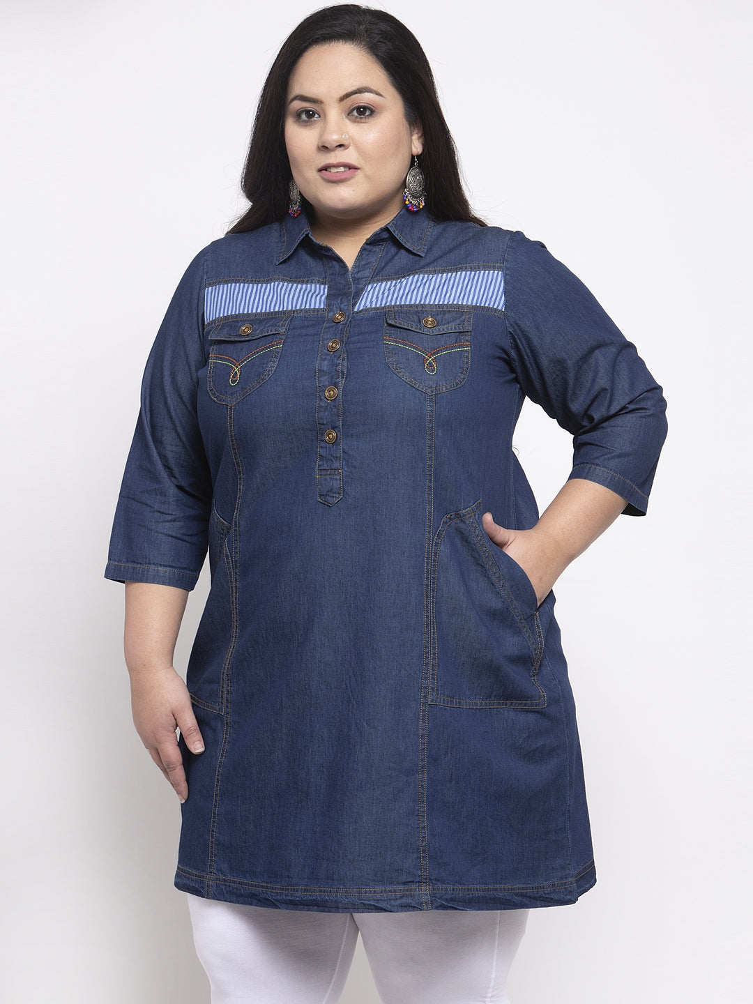 Women Blue Solid Shirt Dress