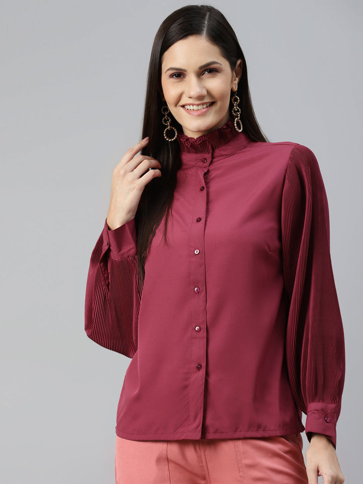 plusS Maroon Shirt Style Top