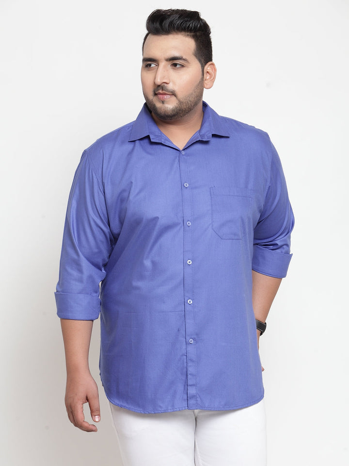 Men Blue Regular Fit Solid Casual Shirt