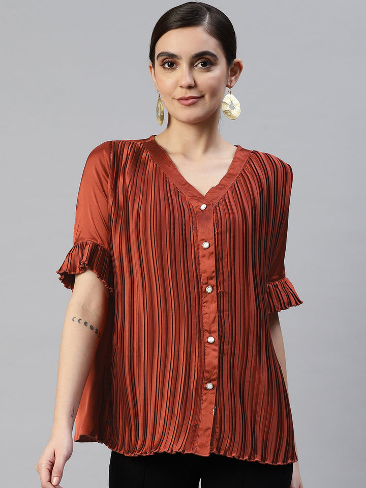 plusS Accordion Pleats Shirt Style Top