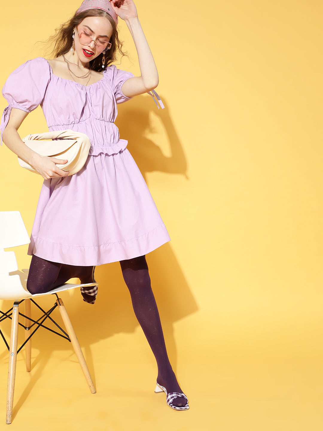 plusS Lavender Solid Ruffled Dress