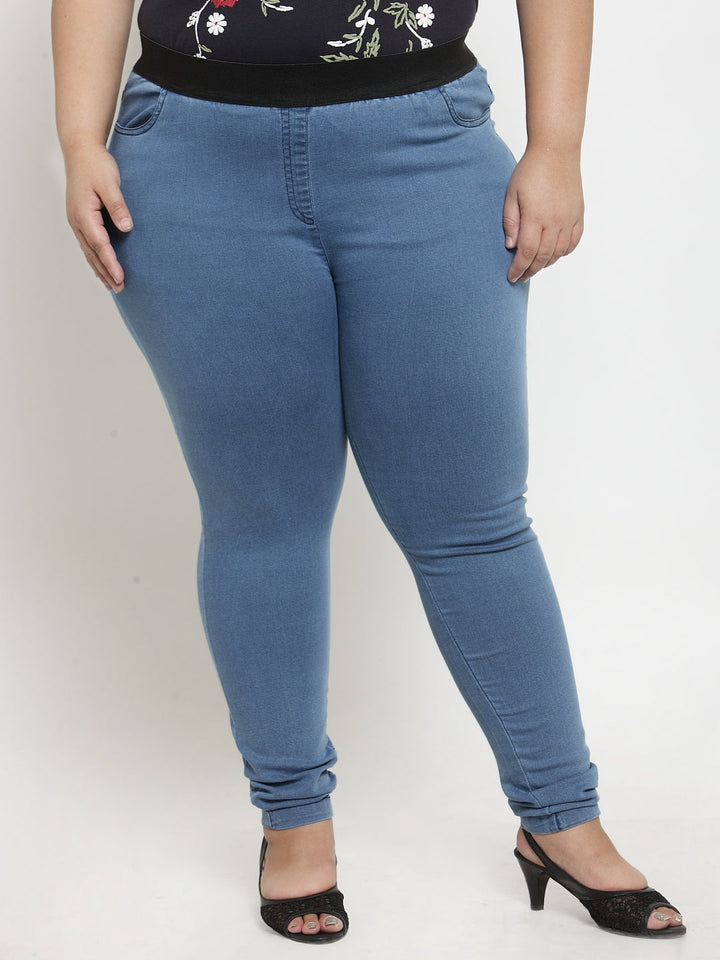 plusS Women Blue Solid Jegging