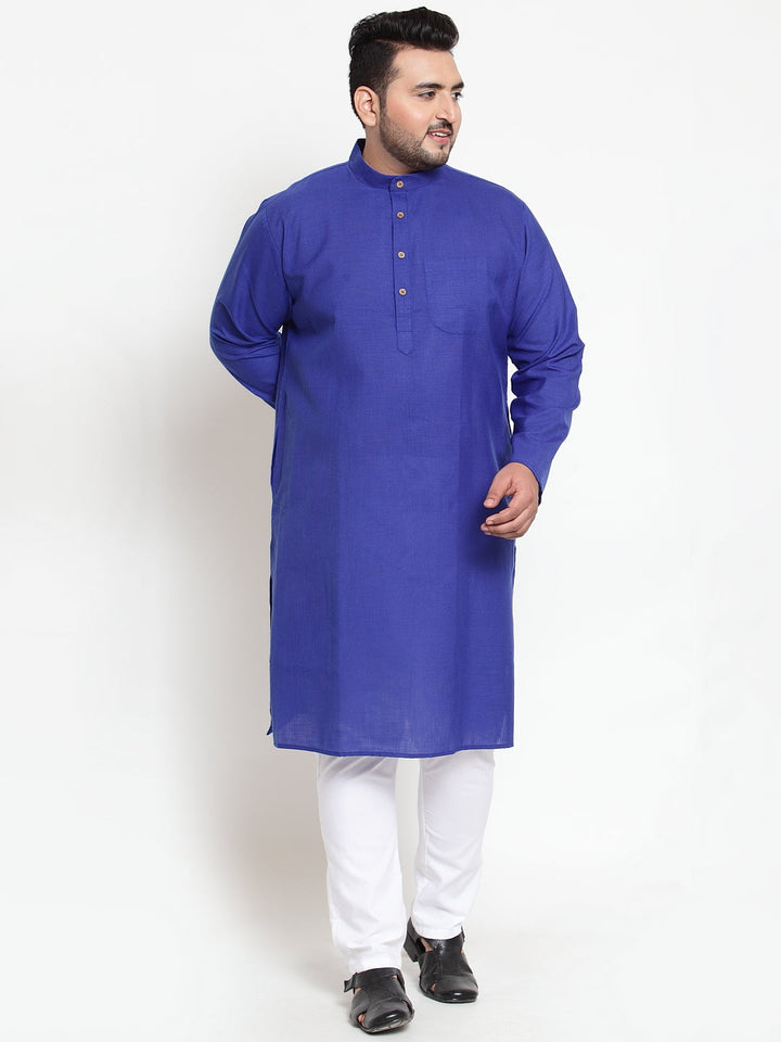 plusS Men Blue  White Solid Kurta with Pyjamas