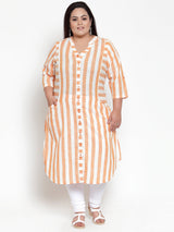 Women White & Orange Striped Tunic