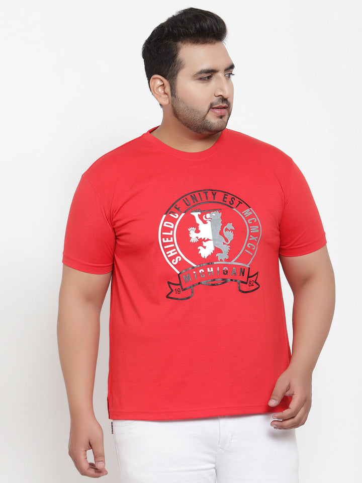 Men Red Printed Round Neck T-shirt