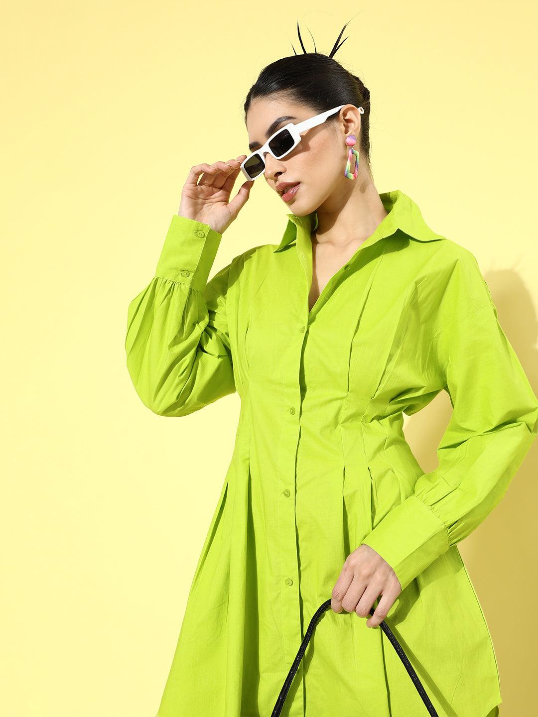 plusS Women Green Solid Shirt Dress